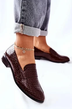 Lakierowane Mokasyny W Zwierzęcy Wzór Brązowe Lenie