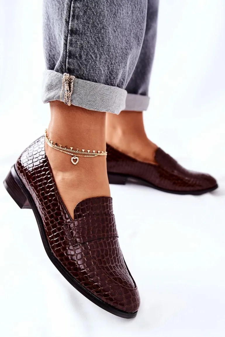 Lakierowane Mokasyny W Zwierzęcy Wzór Brązowe Lenie