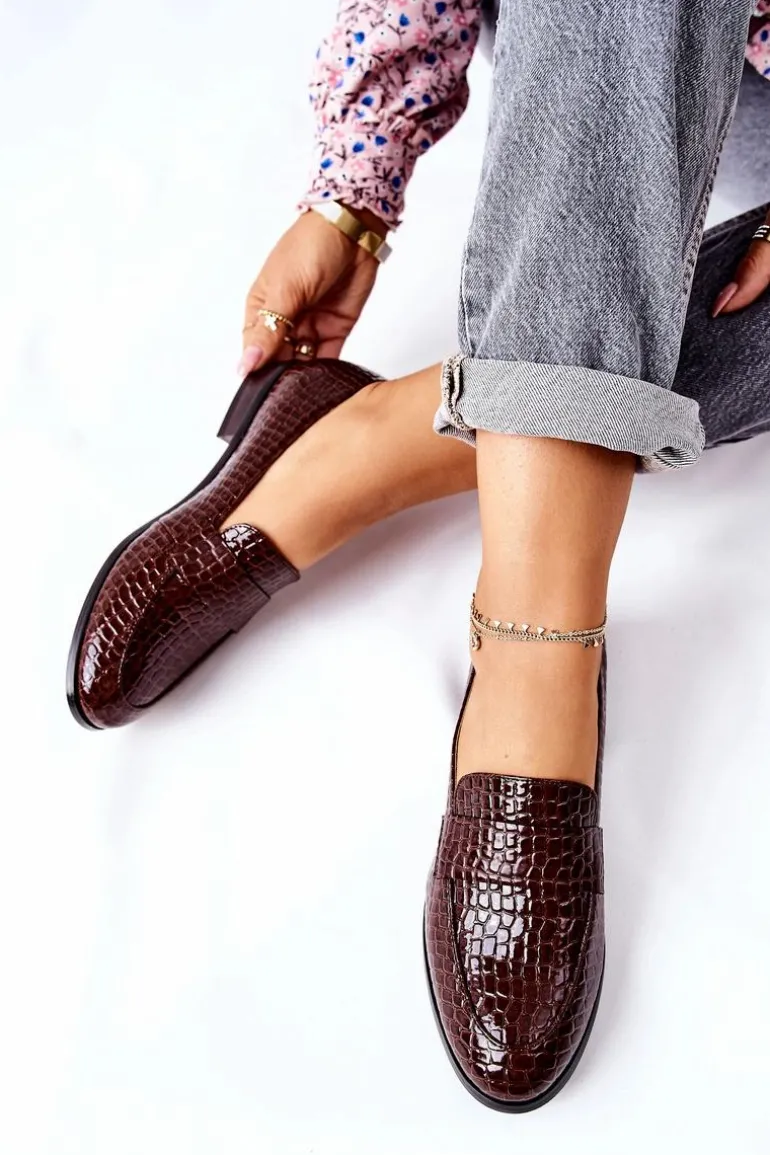 Lakierowane Mokasyny W Zwierzęcy Wzór Brązowe Lenie