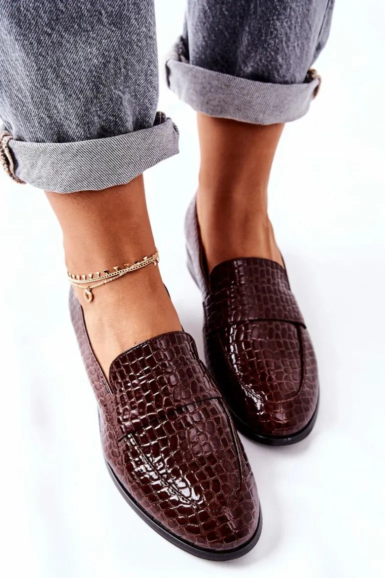 Lakierowane Mokasyny W Zwierzęcy Wzór Brązowe Lenie