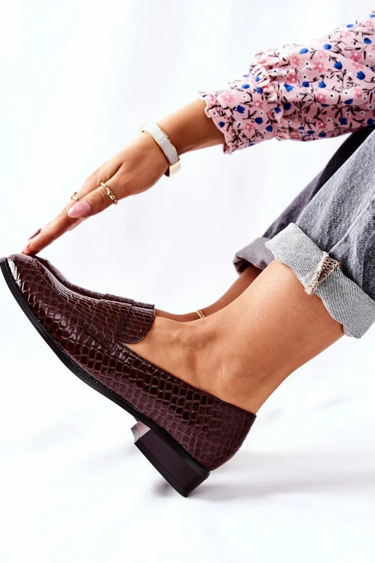 Lakierowane Mokasyny W Zwierzęcy Wzór Brązowe Lenie