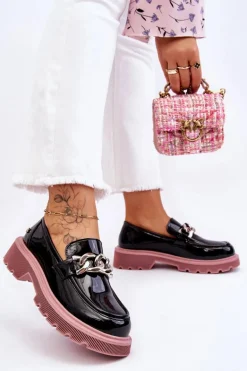 Lakierowane Mokasyny Z Łańcuchem GOE LL2N4039 Czarno-Fioletowe