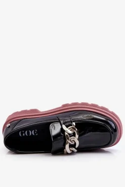 Lakierowane Mokasyny Z Łańcuchem GOE LL2N4039 Czarno-Fioletowe
