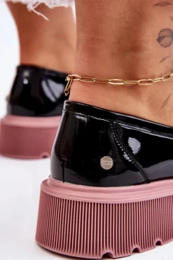 Lakierowane Mokasyny Z Łańcuchem GOE LL2N4039 Czarno-Fioletowe