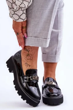 Lakierowane Mokasyny Z Ozdobą Na Platformie Czarne Glory