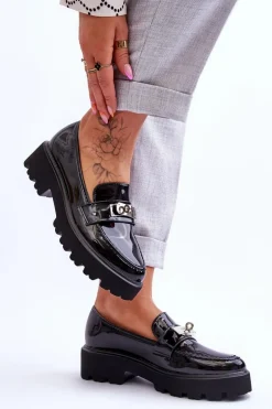 Lakierowane Mokasyny Z Ozdobą Na Platformie Czarne Glory