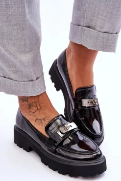 Lakierowane Mokasyny Z Ozdobą Na Platformie Czarne Glory