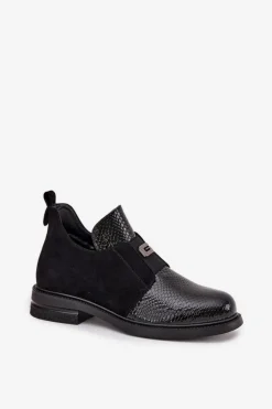 Lakierowane Niskie Botki Damskie Na Obcasie Ocieplane Vinceza 58560 Czarne