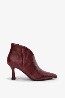 Lakierowane Niskie Botki Damskie Na Szpilce Bordowe Jolivra