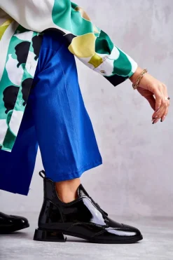 Lakierowane Niskie Botki Na Suwak Czarne Bettina