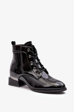 Lakierowane Ocieplane Botki Na Suwak Czarne Achonia