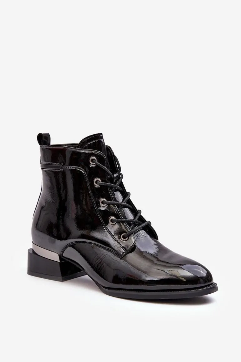 Lakierowane Ocieplane Botki Na Suwak Czarne Achonia