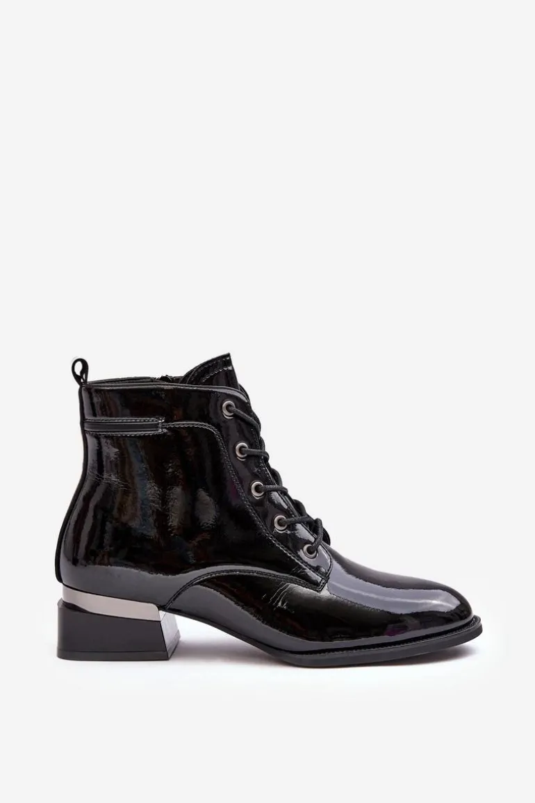 Lakierowane Ocieplane Botki Na Suwak Czarne Achonia