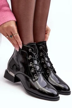 Lakierowane Ocieplane Botki Na Suwak Czarne Achonia