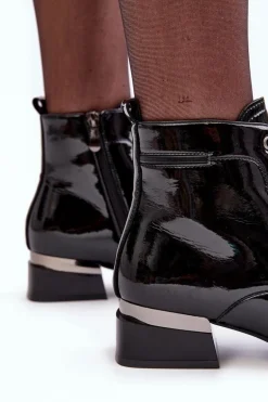 Lakierowane Ocieplane Botki Na Suwak Czarne Achonia