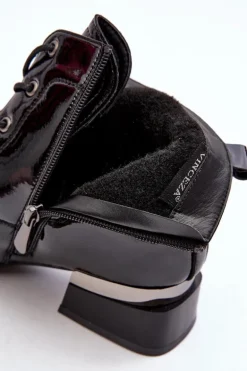 Lakierowane Ocieplane Botki Na Suwak Czarne Achonia