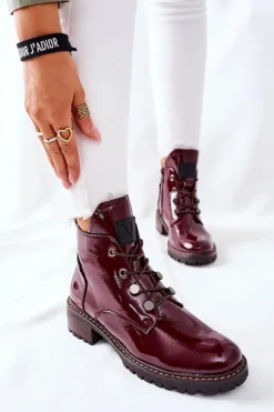 Lakierowane Ocieplane Botki Bordowe Cloghan