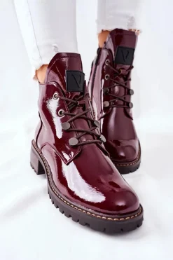 Lakierowane Ocieplane Botki Bordowe Cloghan