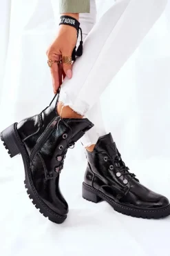 Lakierowane Ocieplane Botki Czarne Cloghan