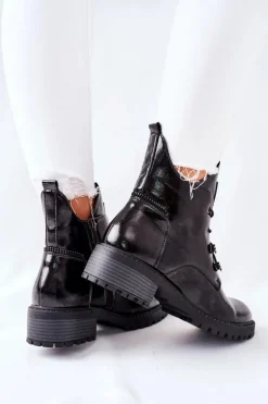 Lakierowane Ocieplane Botki Czarne Cloghan