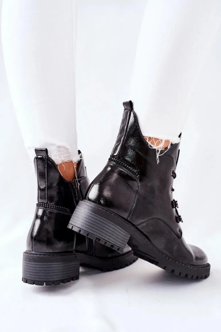 Lakierowane Ocieplane Botki Czarne Cloghan