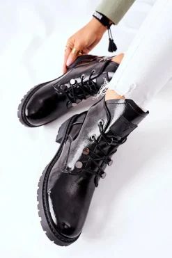 Lakierowane Ocieplane Botki Czarne Cloghan