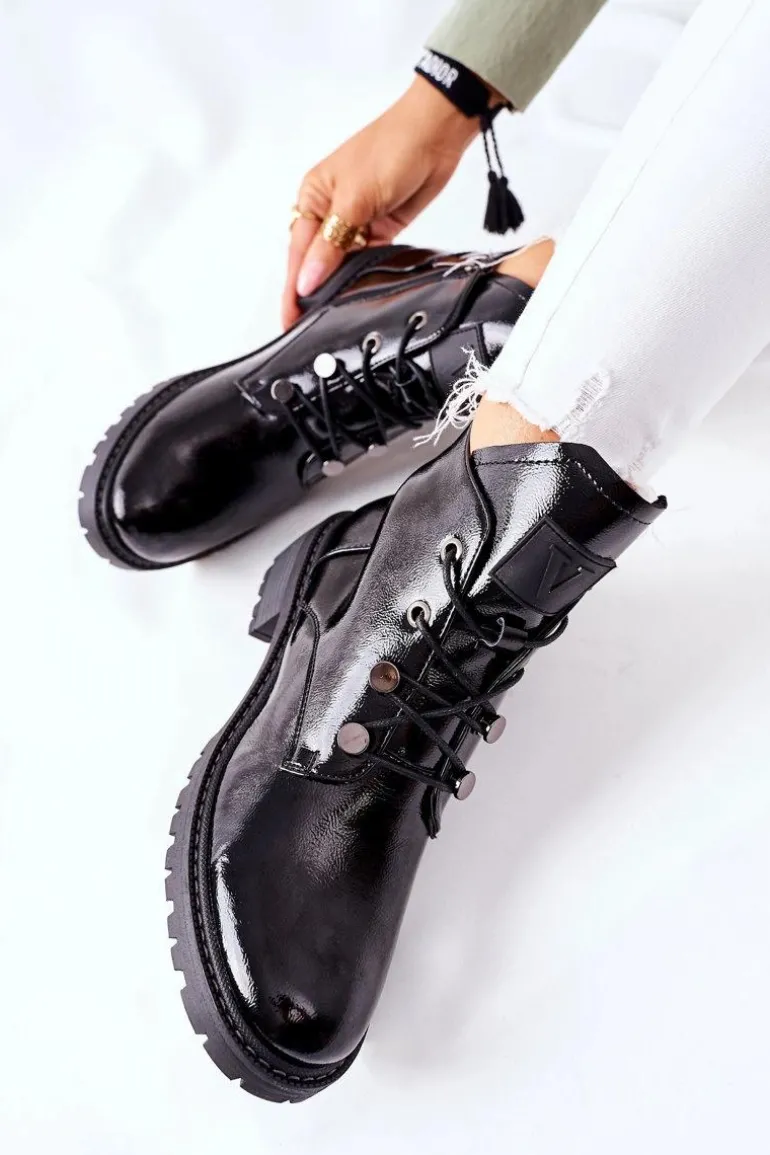 Lakierowane Ocieplane Botki Czarne Cloghan