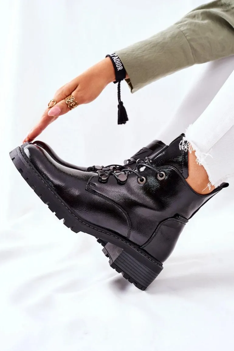 Lakierowane Ocieplane Botki Czarne Cloghan