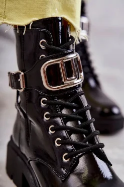 Lakierowane Ocieplane Damskie Botki Czarne Costello