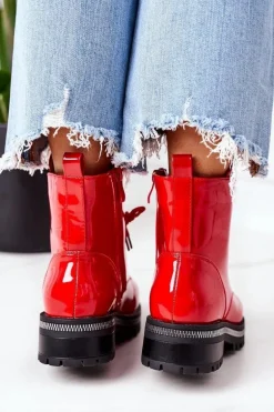 Lakierowane Ocieplane Workery Z Cyrkoniami Czerwone Attention