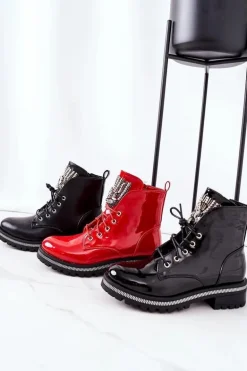 Lakierowane Ocieplane Workery Z Cyrkoniami Czerwone Attention