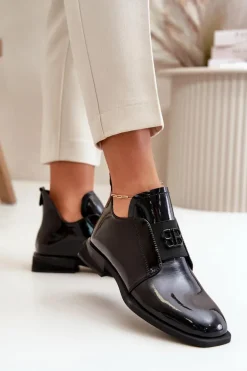 Lakierowane Półbuty Damskie Wsuwane Ze Skóry Naturalnej Czarne Vinceza 91120