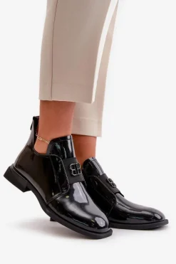 Lakierowane Półbuty Damskie Wsuwane Ze Skóry Naturalnej Czarne Vinceza 91120