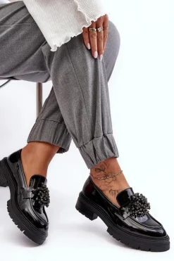 Lakierowane Półbuty Damskie Zdobione Czarne Annella