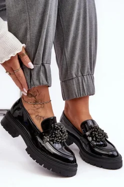 Lakierowane Półbuty Damskie Zdobione Czarne Annella