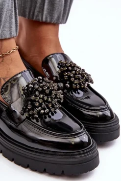 Lakierowane Półbuty Damskie Zdobione Czarne Annella