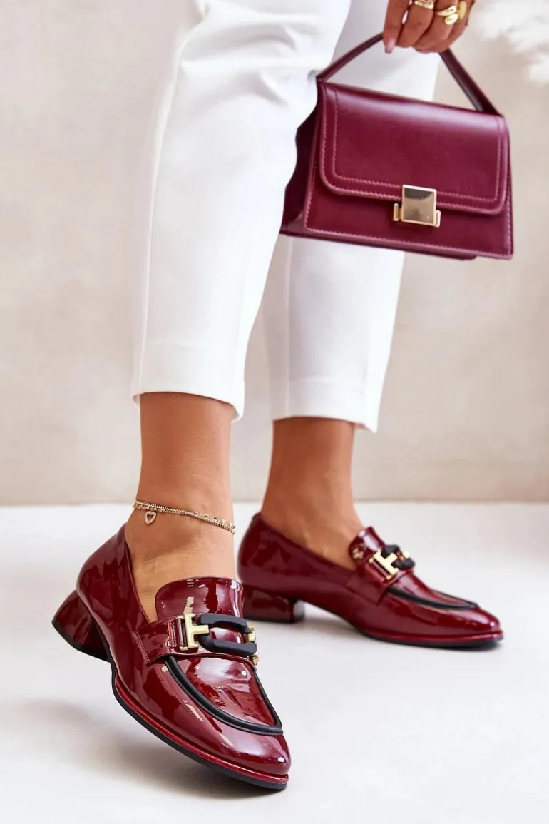 Lakierowane Półbuty Damskie Na Klocku Artiker 55C0103 Bordowe