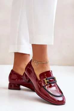 Lakierowane Półbuty Damskie Na Klocku Artiker 55C0103 Bordowe