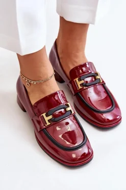 Lakierowane Półbuty Damskie Na Klocku Artiker 55C0103 Bordowe