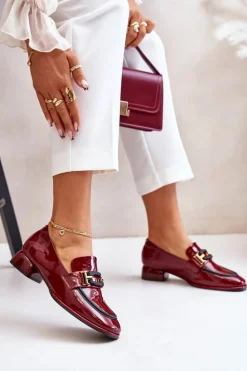 Lakierowane Półbuty Damskie Na Klocku Artiker 55C0103 Bordowe