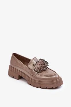 Lakierowane Półbuty Damskie Zdobione Beżowe Annella