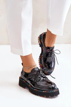 Lakierowane Półbuty Damskie Sznurowane Artiker 55C0497 Czarne