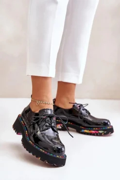 Lakierowane Półbuty Damskie Sznurowane Artiker 55C0497 Czarne