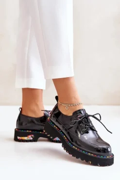 Lakierowane Półbuty Damskie Sznurowane Artiker 55C0497 Czarne