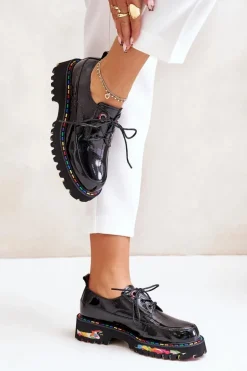 Lakierowane Półbuty Damskie Sznurowane Artiker 55C0497 Czarne