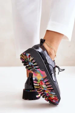 Lakierowane Półbuty Damskie Sznurowane Artiker 55C0497 Czarne