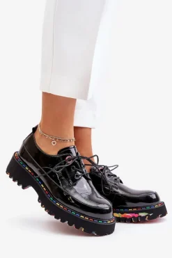 Lakierowane Półbuty Damskie Sznurowane Artiker 55C0497 Czarne