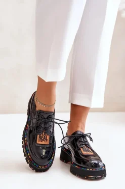 Lakierowane Półbuty Damskie Sznurowane Artiker 55C0499 Czarne