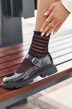 Lakierowane Półbuty Damskie Z Paskiem Czarne Vinceza 62179