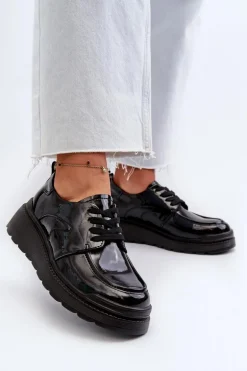 Lakierowane Półbuty Damskie Skóra Naturalna Czarne Scadaria